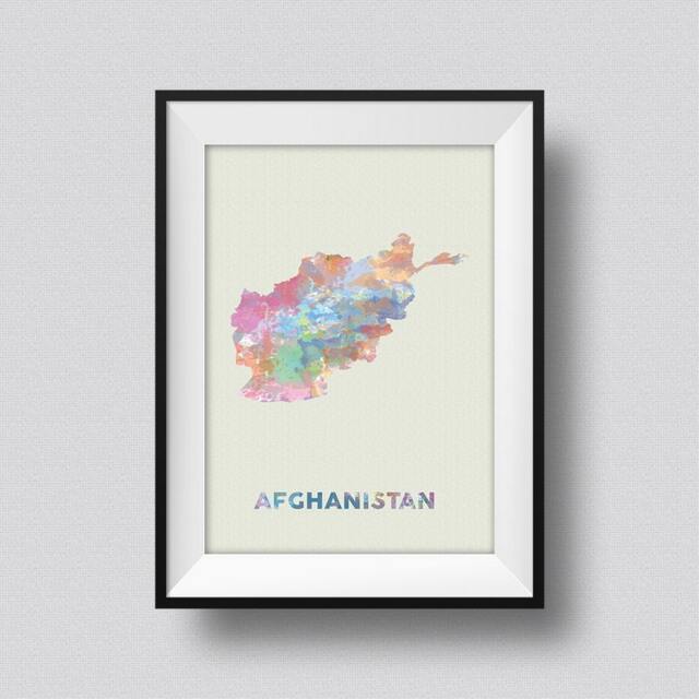 Afghanistan Watercolor Map Art Print Ink Splash Poster Canvas, Map