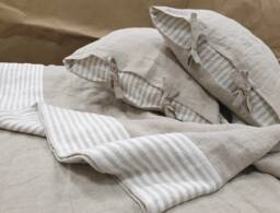 striped Hem Linen Sheet Set Natural Softened Flax Bedding - thumbnail 1