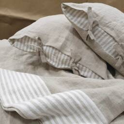 striped Hem Linen Sheet Set Natural Softened Flax Bedding - thumbnail 4