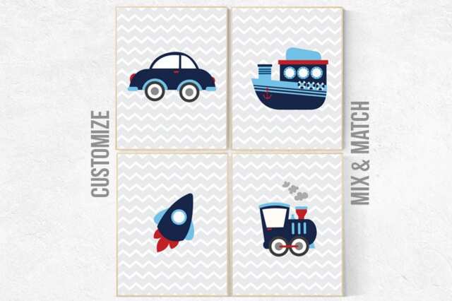 Transportation Nursery Prints Navy Vehicle Wall Art - image 1
