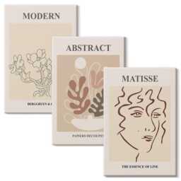 Canvas Set Of 3 - Plant Motifs & Lines in A Modern Style, Beige Large Wall Art, Artwork Decor - thumbnail 2