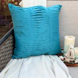 "Turquoise Blue Solid Pintuck Art Silk Throw Pillow Cover, 16""x16" - thumbnail 3