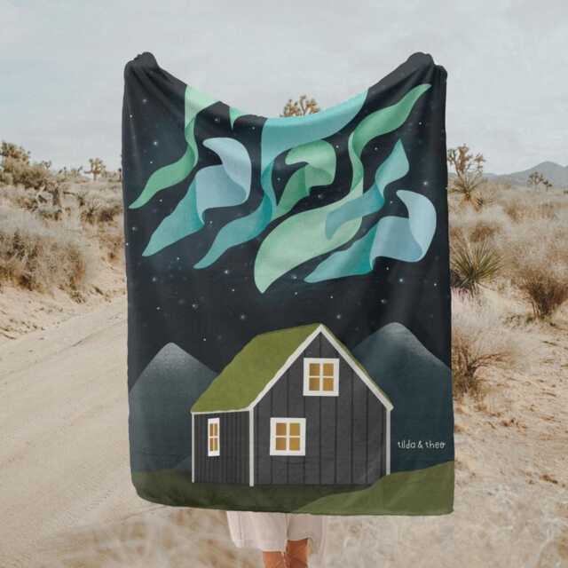 Cozy Blanket Northern Lights Iceland Travel Fleece Tent - Large Cuddly Gift Scandinavia Camping Aurora Borealis - image 1