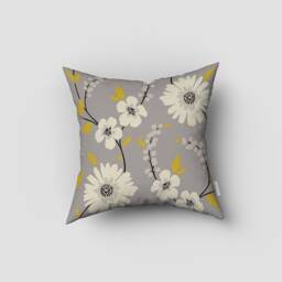Mustard Grey Cushion Cover-Decorative Flower Pillow Case-Modern Case-Throw Cover-Gift For Her Cushion-Handmade Material - thumbnail 4