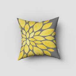 Mustard Grey Cushion Cover-Decorative Flower Pillow Case-Modern Case-Throw Cover-Gift For Her Cushion-Handmade Material - thumbnail 2