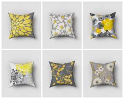 Mustard Grey Cushion Cover-Decorative Flower Pillow Case-Modern Case-Throw Cover-Gift For Her Cushion-Handmade Material - thumbnail 1