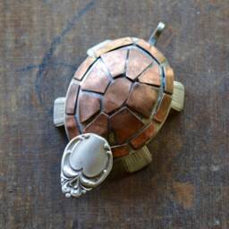 Spoon Turtle Small Sculpture Copper Vintage Metal Art Silverware Animal Handmade - thumbnail 2