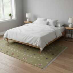 Handwoven Swedish Kilim Rug Pure Wool Scandinavian Geometric Decor, Green Rug With Colourful Stars - thumbnail 3