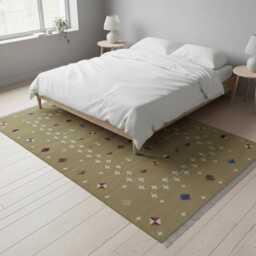 Handwoven Swedish Kilim Rug Pure Wool Scandinavian Geometric Decor, Green Rug With Colourful Stars - thumbnail 4