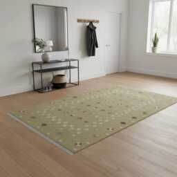 Handwoven Swedish Kilim Rug Pure Wool Scandinavian Geometric Decor, Green Rug With Colourful Stars - thumbnail 2
