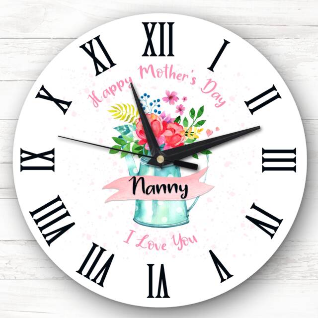 Nanny Floral Watering Can Happy Mother's Day Gift Personalised Clock - image 1