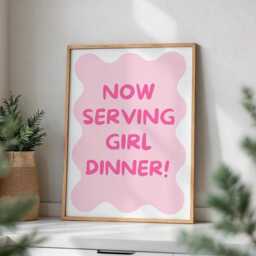 Girl Dinner Print Funny Coquette Kitchen Poster, Pink Wall Art - thumbnail 1