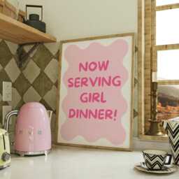 Girl Dinner Print Funny Coquette Kitchen Poster, Pink Wall Art - thumbnail 3