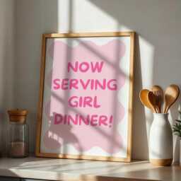 Girl Dinner Print Funny Coquette Kitchen Poster, Pink Wall Art - thumbnail 2