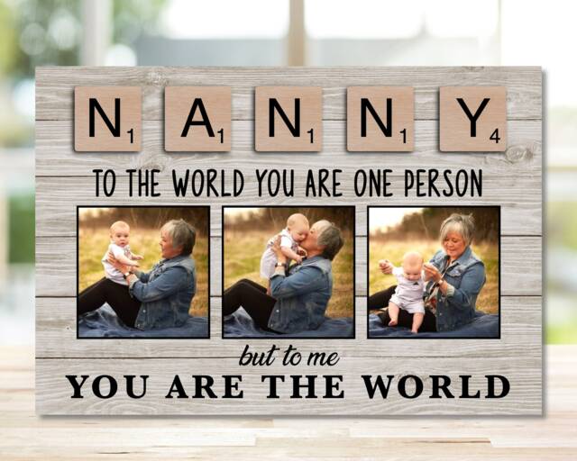 Grandparent Gift On Mothers Day, Grandad From Kids, Custom Photo Frame Woodblock, Bespoke For Grandad - image 1