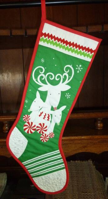 Christmas Stocking, Peppermint Reindeer Quilted - image 1