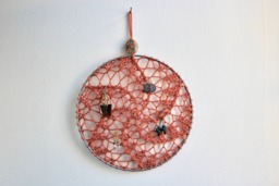 Earring Holder in Pumpkin, Jewelry Display Organizer - Fiber Art Wall Hanging - thumbnail 1