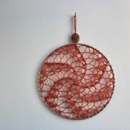 Earring Holder in Pumpkin, Jewelry Display Organizer - Fiber Art Wall Hanging - thumbnail 2
