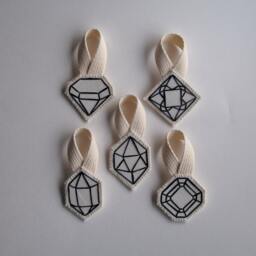 Geometric Ornament Hand Embroidered Faux Gem Outlined in Black, Green Or Red Complete Set Christmas Ornament, Wedding Favors, Home Decor - thumbnail 2