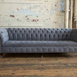 4 Seater Grey Velvet Chesterfield Sofa, British Handmade Large Couch, Settee - thumbnail 3