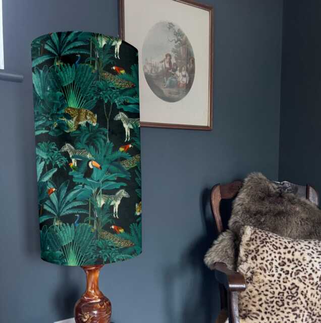 Jungle Velvet Cylinder Lampshade Extra Tall Jungle Cheetah, Zebra, Parrot Velvet - image 1