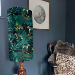 Jungle Velvet Cylinder Lampshade Extra Tall Jungle Cheetah, Zebra, Parrot Velvet - thumbnail 1