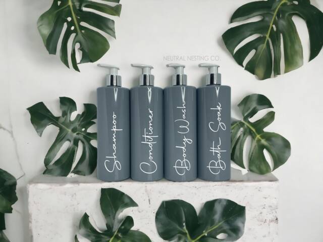 Hinch Inspired Signature Grey Bathroom Bottle Reusable Dispensers 500Ml Shampoo Conditioner Soap Dispenser Set Mrs Lotion Bottles - image 1