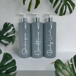 Hinch Inspired Signature Grey Bathroom Bottle Reusable Dispensers 500Ml Shampoo Conditioner Soap Dispenser Set Mrs Lotion Bottles - thumbnail 2