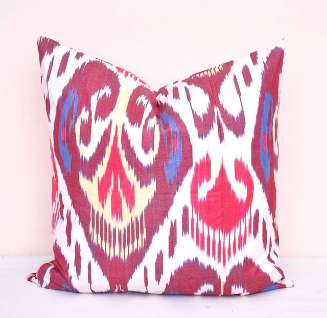 20x20 Silk Cotton Ikat Pillow Cover, Uzbek Handmade Cushion - image 1