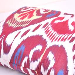20x20 Silk Cotton Ikat Pillow Cover, Uzbek Handmade Cushion - thumbnail 2