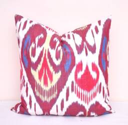20x20 Silk Cotton Ikat Pillow Cover, Uzbek Handmade Cushion - thumbnail 1