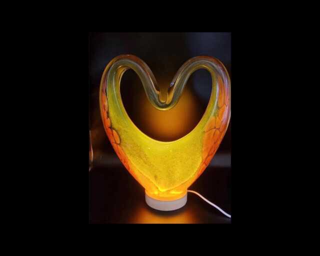 Iridescent Heart Glass Lamp Handcrafted Led Sculpture - Romantic Home Decor - image 1