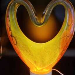 Iridescent Heart Glass Lamp Handcrafted Led Sculpture - Romantic Home Decor - thumbnail 2