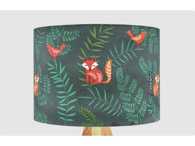 Green Animal Fox Lampshade, Table Floor Lamp/Ceiling Pendant Small Medium Large 15cm 20cm 25cm 30cm 35cm 40cm, UK Fabric Drum, Light Shade - image 1