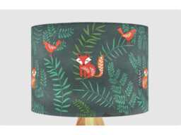 Handmade Lampshade Green Woodland Fox Fabric Drum, Scandi Folk Animal Light Shade For Table/Floor Lamp Or Ceiling Pendant