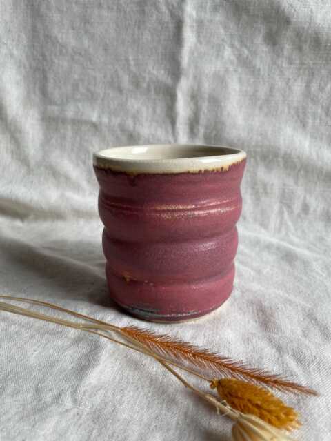 Dark Pink Bubble Ceramic Cup Or Planter, Handmade Glazed Pot, 350Ml Beige Vessel, Unique British Gift, Handcrafted Plant Pots, Coffee Cup - image 1