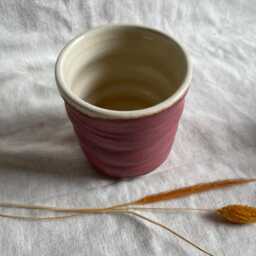Dark Pink Bubble Ceramic Cup Or Planter, Handmade Glazed Pot, 350Ml Beige Vessel, Unique British Gift, Handcrafted Plant Pots, Coffee Cup - thumbnail 2