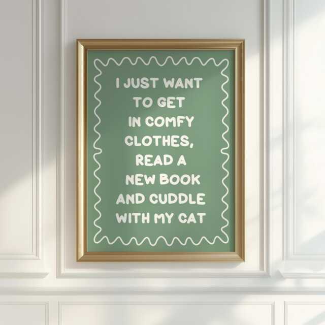 Books & Cats Sage Green Typography Print - Reading Print, Cat Owner Love To Read Wall Art, Cute Book Corner Art - image 1