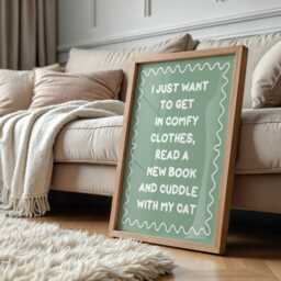 Books & Cats Sage Green Typography Print - Reading Print, Cat Owner Love To Read Wall Art, Cute Book Corner Art - thumbnail 2