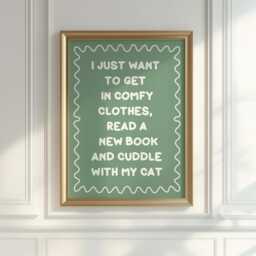 Books & Cats Sage Green Typography Print - Reading Print, Cat Owner Love To Read Wall Art, Cute Book Corner Art - thumbnail 1