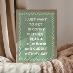 Books & Cats Sage Green Typography Print - Reading Print, Cat Owner Love To Read Wall Art, Cute Book Corner Art - thumbnail 3