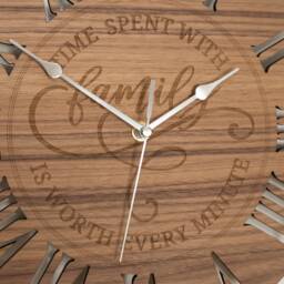 Handmade Wooden Silent Time Spent With Family Wall Clock Engraved Up To 90cm in Oak, Cherry Or Walnut - Silver Gold Hands - thumbnail 4