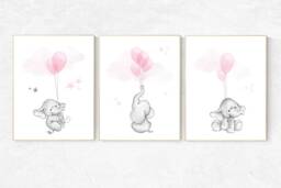 Elephant Balloon Nursery Print Baby Girl Wall Art - thumbnail 1