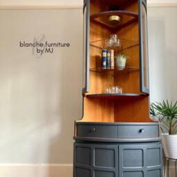 Tall Nathan Mid Century Modern Corner Drinks Cabinet - Refinished Ash Grey Display Unit - thumbnail 3