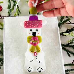 Cute Polar Bear Fused Glass Decoration, Christmas Fused Glass Ornament, Cornwall, Cornish - thumbnail 1