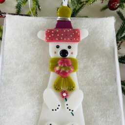 Cute Polar Bear Fused Glass Decoration, Christmas Fused Glass Ornament, Cornwall, Cornish - thumbnail 2