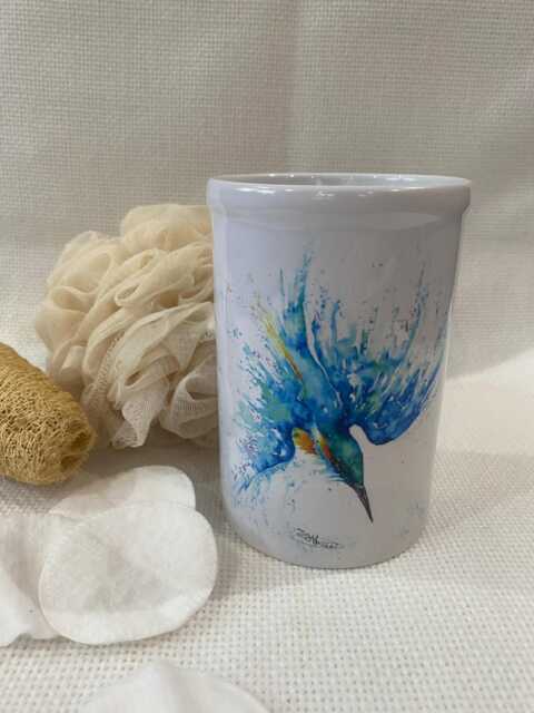 Ceramic Kingfisher Vase, Toothbrush Holder, Pen Caddy. By Watercolour Artist Sandi Mower - image 1