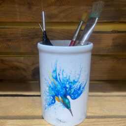 Ceramic Kingfisher Vase, Toothbrush Holder, Pen Caddy. By Watercolour Artist Sandi Mower - thumbnail 3
