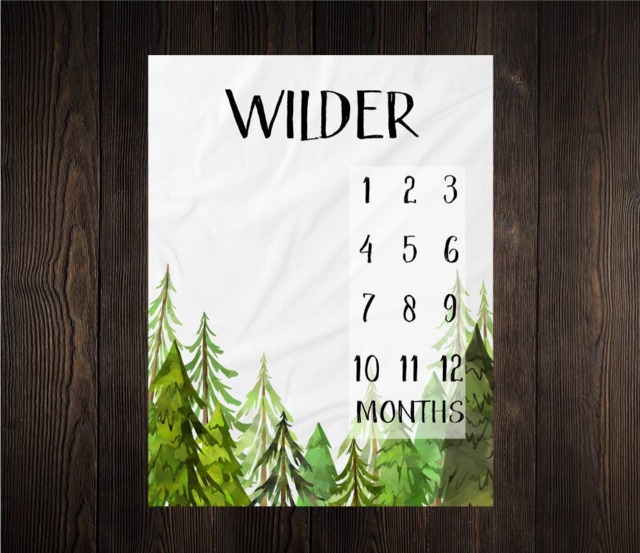 Forest Milestone Blanket Month Growth Tracker Minky Fleece Baby Shower Gift Rustic Boy Nursery Trees Woodland Watercolor - image 1