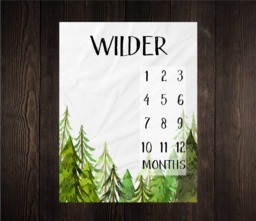 Forest Milestone Blanket Month Growth Tracker Minky Fleece Baby Shower Gift Rustic Boy Nursery Trees Woodland Watercolor - thumbnail 1